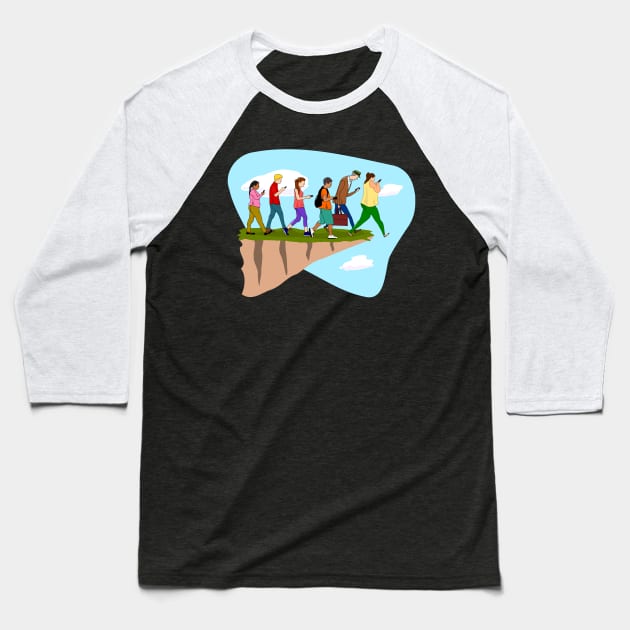 The Cell Phone Walk Baseball T-Shirt by Slap Cat Designs